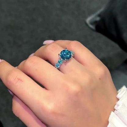 Jzora handmade aqua blue round cut fashion sterling silver engagement ring