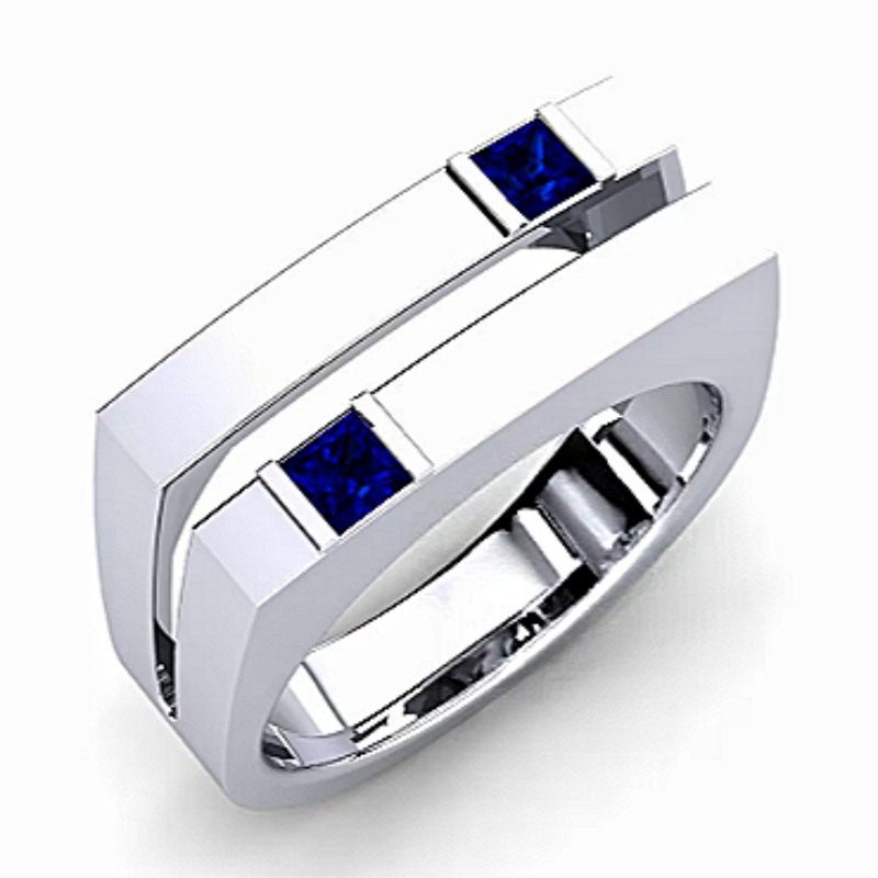 Jzora handmade architectural sapphire inlay men’s ring