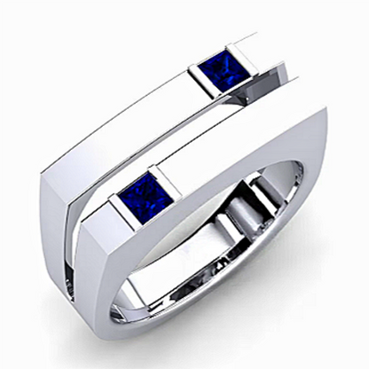 Jzora handmade architectural sapphire inlay men’s ring