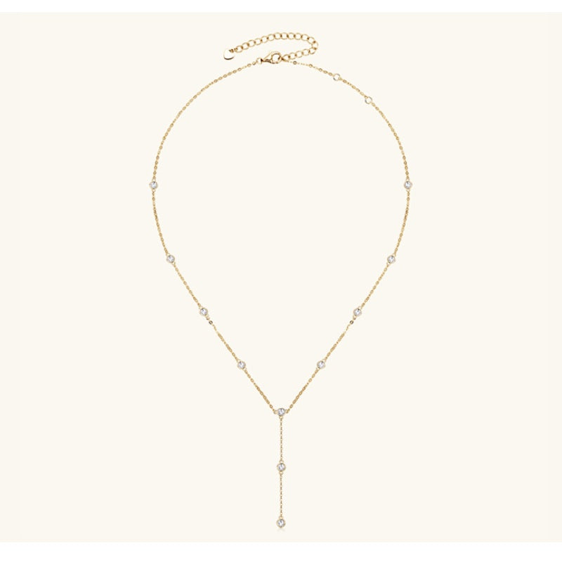 Jzora handmade 1.1ct round cut elegant moissanite sterling silver y-necklace