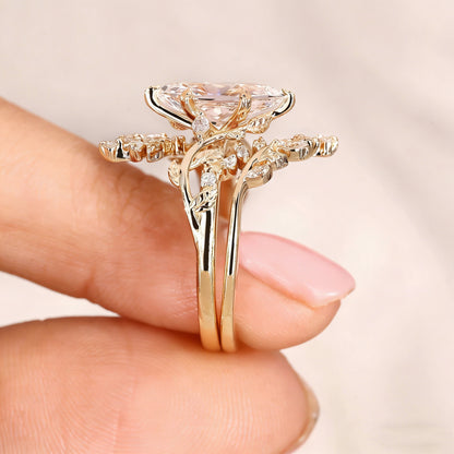 Jzora Handmade Leaf Marquise Cut Elegant Wedding Ring Set