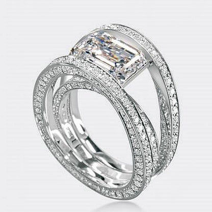 Jzora handmade emerald-cut overlapping moissanite 2pcs sterling silver ring