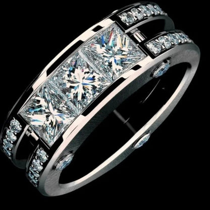 Jzora handmade modern & elegant three stone princess cut men's ring