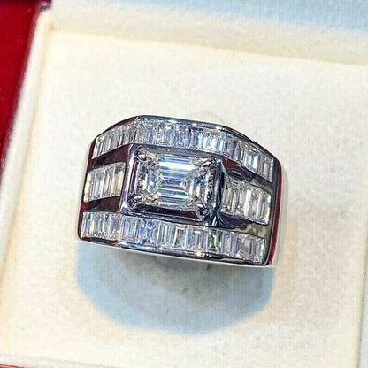 Jzora handmade 2ct emerald cut baguette pavé men's ring