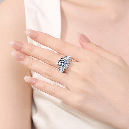Jzora handmade 5ct brilliant round cut halo moissanite sterling silver ring