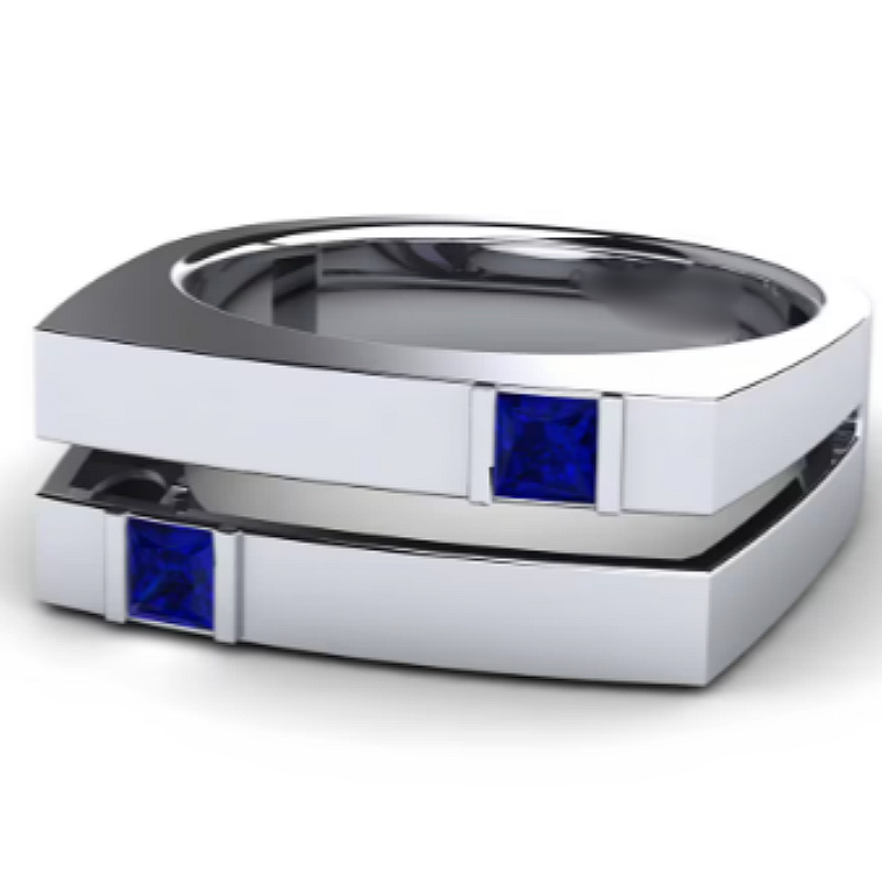 Jzora handmade architectural sapphire inlay men’s ring