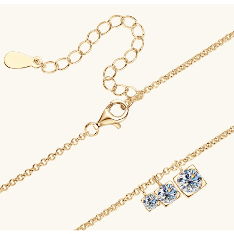 Jzora handmade 0.9ct round cut glamorous three-stone moissanite sterling silver necklace