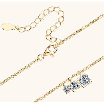 Jzora handmade 0.9ct round cut glamorous three-stone moissanite sterling silver necklace