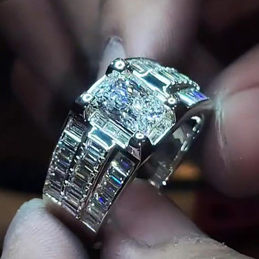Jzora Handmade Iced Out Moissanite Men's Luxury Statement Ring