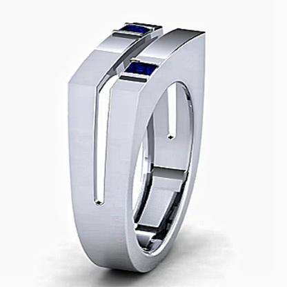 Jzora handmade architectural sapphire inlay men’s ring