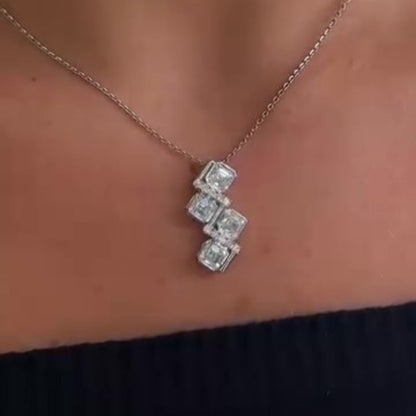 Jzora handmade white sparkling asscher& round cut sterling silver necklace