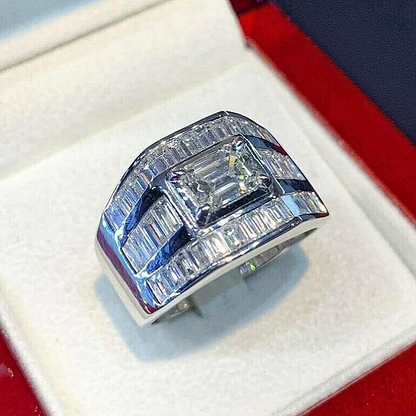 Jzora handmade 2ct emerald cut baguette pavé men's ring