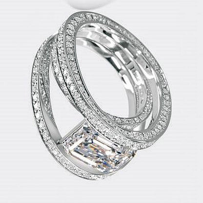 Jzora handmade emerald-cut overlapping moissanite 2pcs sterling silver ring