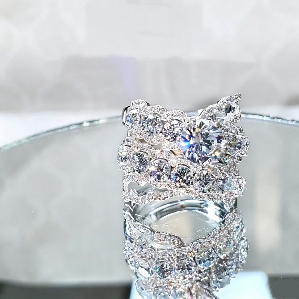 Jzora Handmade Sparkling Round Cut Statement Engagement Ring