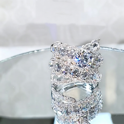 Jzora Handmade Sparkling Round Cut Statement Engagement Ring