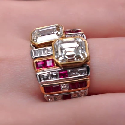 Jzora Handmade Ruby Emerald&Radiant Cut Glamorous Ring