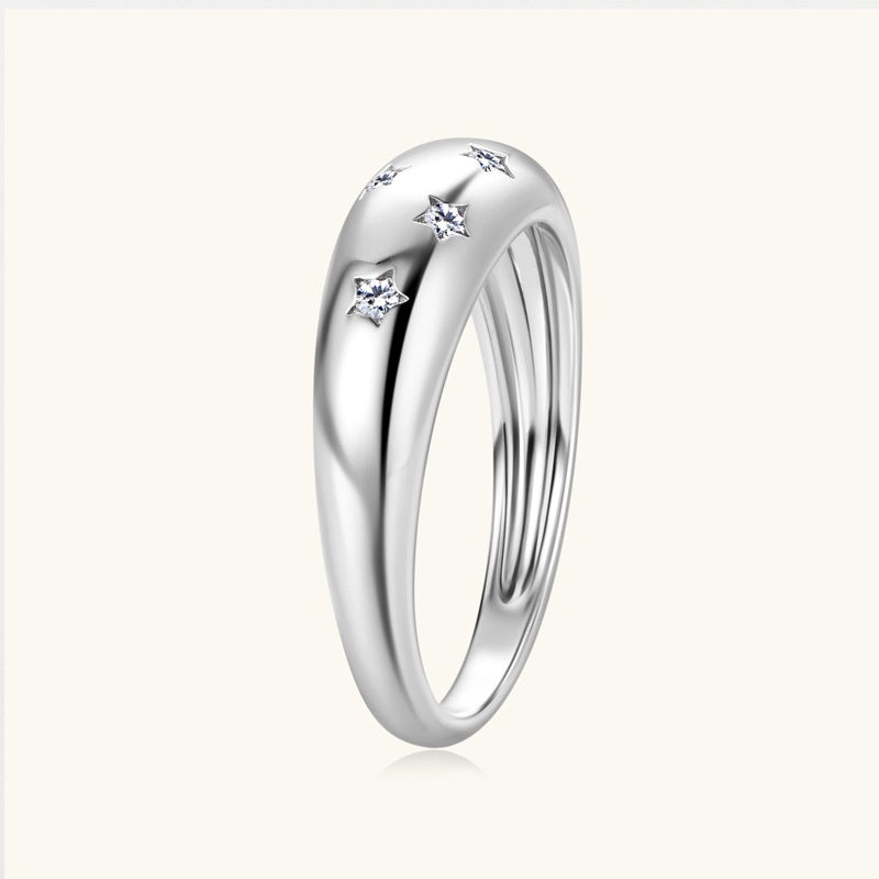 Jzora handmade 0.11ct elegant and captivating star-adorned moissanite sterling silver ring
