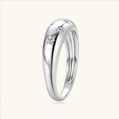 Jzora handmade 0.11ct elegant and captivating star-adorned moissanite sterling silver ring