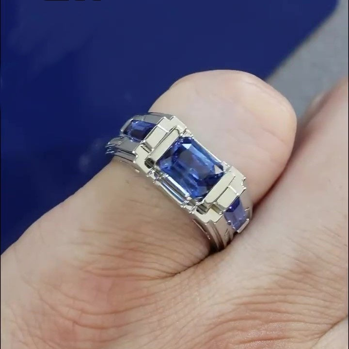 Jzora Handmade Sapphire CZ Radiant-Cut Unique stylish Men’s Ring