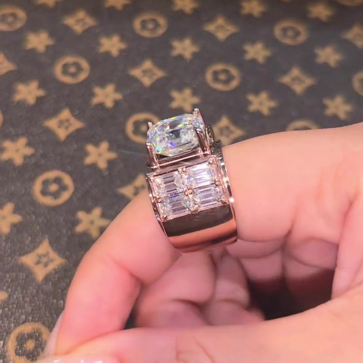 Jzora Handmade Vintage Asscher Cut Men's Statement Wide Band Ring