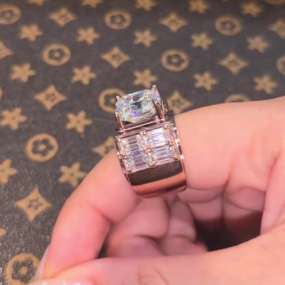 Jzora Handmade Vintage Asscher Cut Men's Statement Wide Band Ring