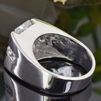 Jzora handmade radiant cut high-shine finish wide band men's ring