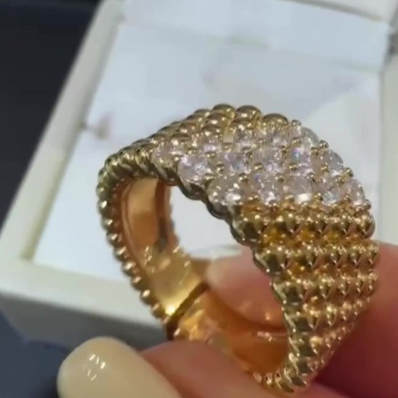 Jzora handmade vintage-inspired gold beaded wide women's band ring