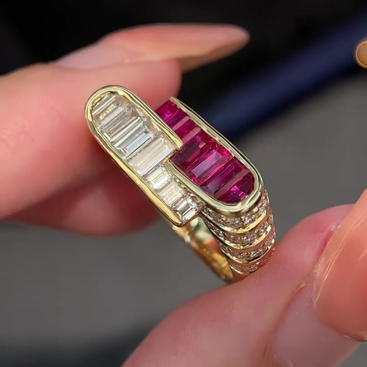 Jzora handmade vintage-style Ruby CZ luxury sterling silver ring