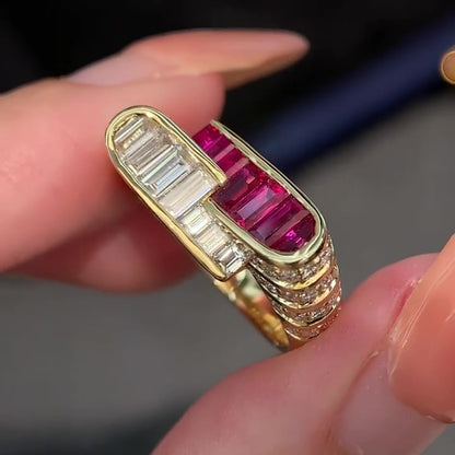 Jzora handmade vintage-style Ruby CZ luxury sterling silver ring