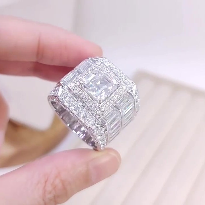 Jzora Handmade Luxury Asscher Cut Wide Band Bold Men's Ring