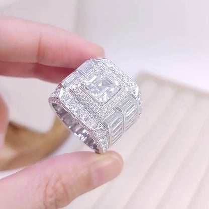 Jzora Handmade Luxury Asscher Cut Wide Band Bold Men's Ring
