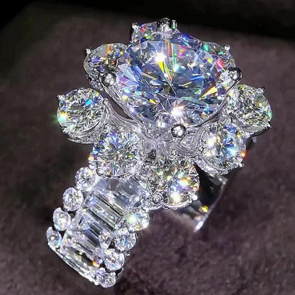 Jzora handmade exquisite round brilliant gemstone cluster halo sparkle sterling silver cocktail ring