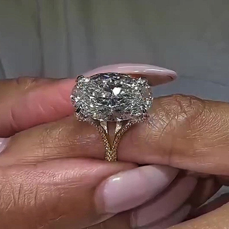 Jzora handmade brilliant oval halo moissanite cathedral pavé design sterling silver ring