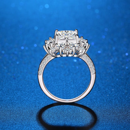 Jzora handmade 2ct princess cut moissanite floral-inspired halo sterling silver ring