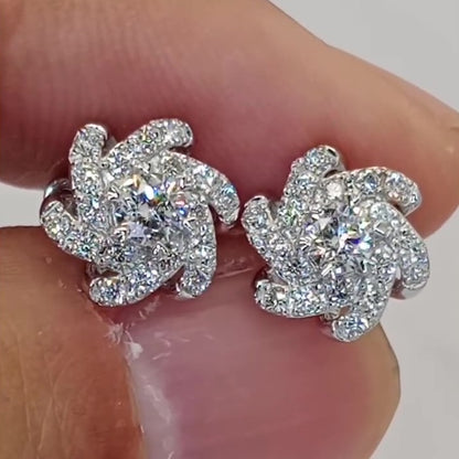 Jzora Handmade Spiral Flower Round Cut Moissanite Stud Earrings