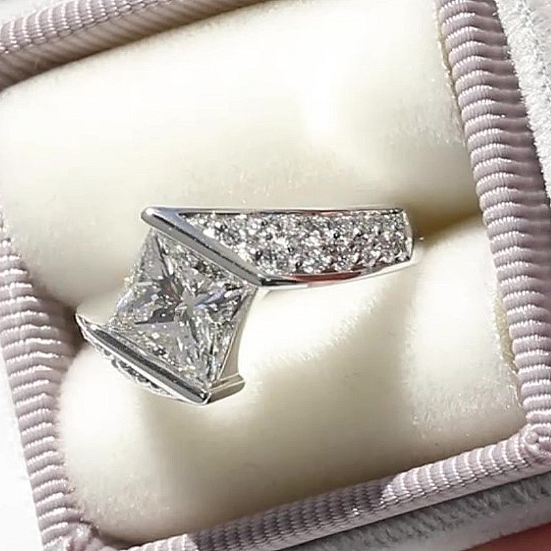 Jzora handmade architectural princess cut gravity bridge modern ring