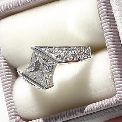 Jzora handmade architectural princess cut gravity bridge modern ring