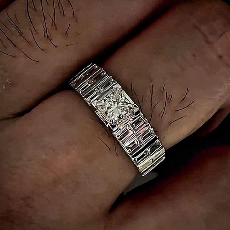 Jzora handmade sleek full-baguette radiant statement men's ring