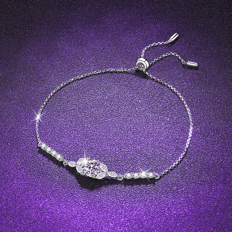 Jzora handmade 1ct fresh & sweet leaf adjustable sterling silver moissanite bracelet