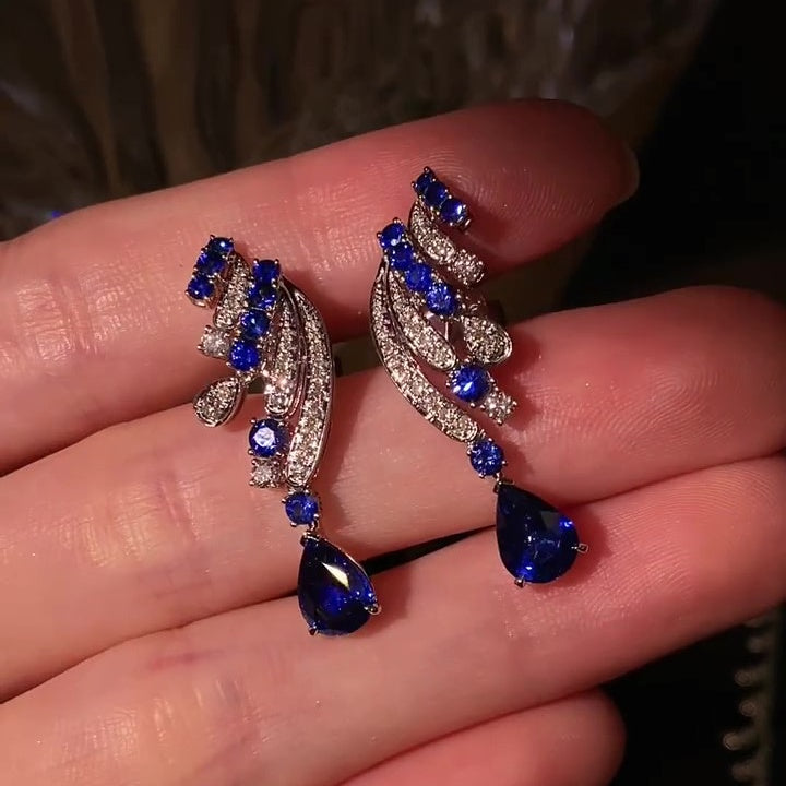 Jzora handmade elegant sapphire drop sterling silver earrings