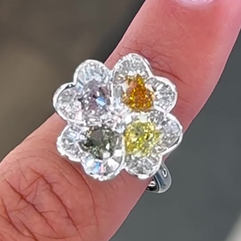 Jzora handmade lucky four-leaf clover cocktail ring
