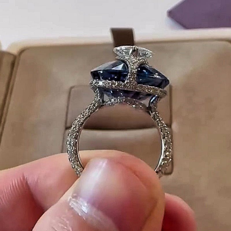 Jzora handmade bold & chic cushion sapphire blue statement ring