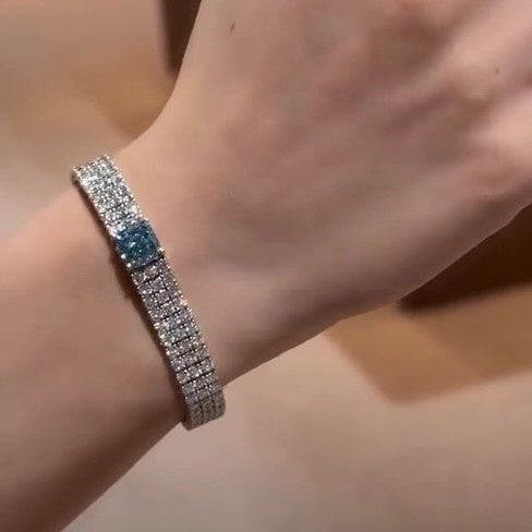 Jzora Handmade Aquamarine Cushion Cut Gorgeous Bracelet