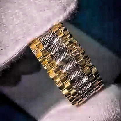 Jzora handmade two-tone geometric link pattern men's ring