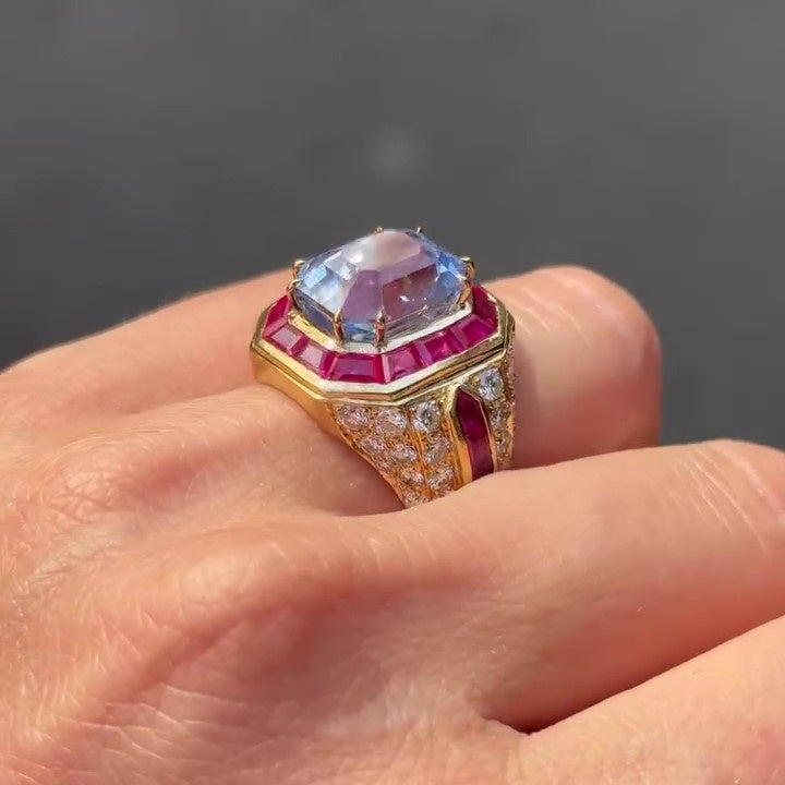 Jzora handmade radiant cut with ruby accents sparkling ring