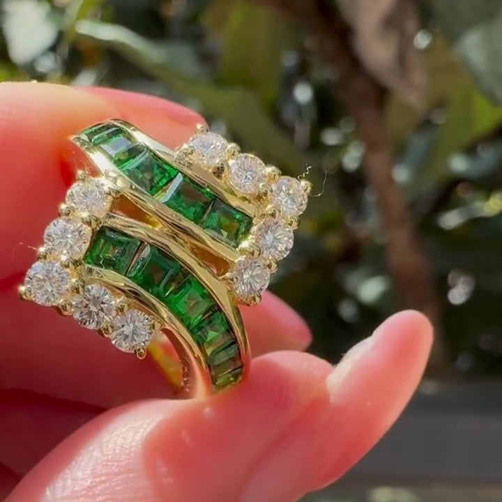 Jzora Handmade Emerald Green Cocktail Unique Statement Ring