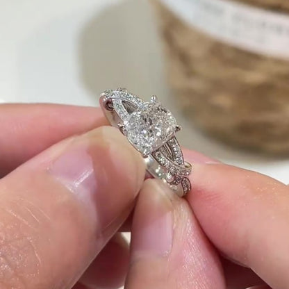 Jzora handmade opulent glow cushion cut halo moissanite sterling silver ring