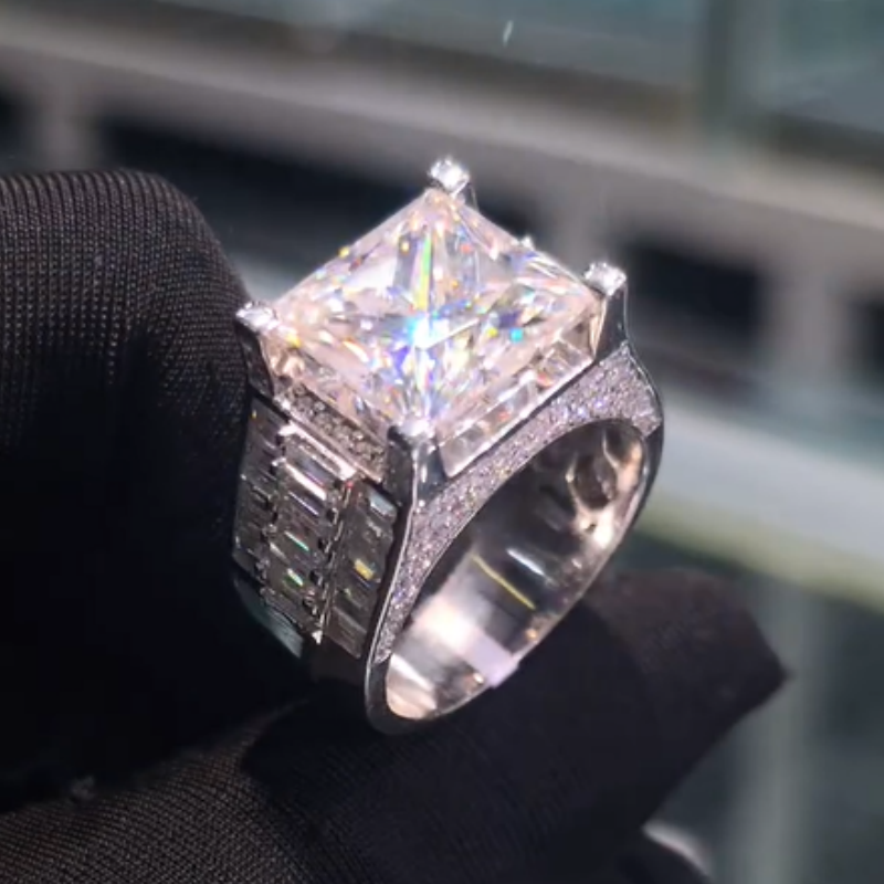 Jzora Handmade Princess Cut Moissanite Sophisticated Women’s Wide Band Ring