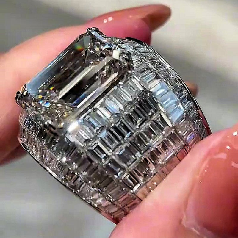 Jzora handmade massive emerald cut men's bold wide band ring