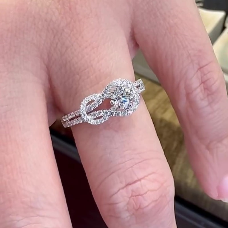 Jzora handmade 2ct round cut elegant infinity halo moissanite sterling silver engagement ring